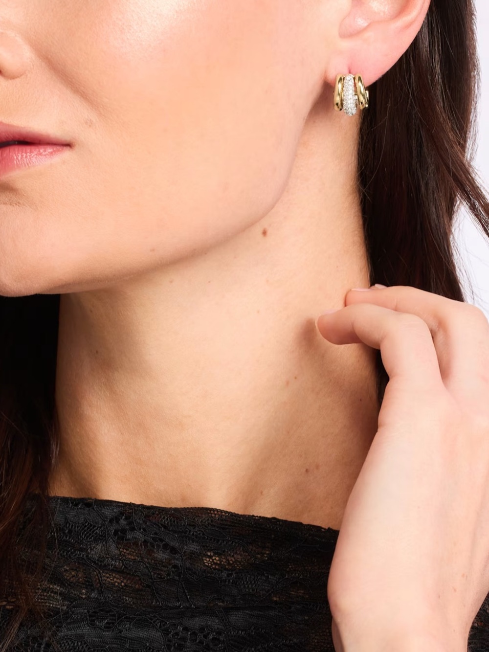 Kate Spade Convertible Gold Pavé Triple-Row Hoop Earrings - Picture 2 of 5